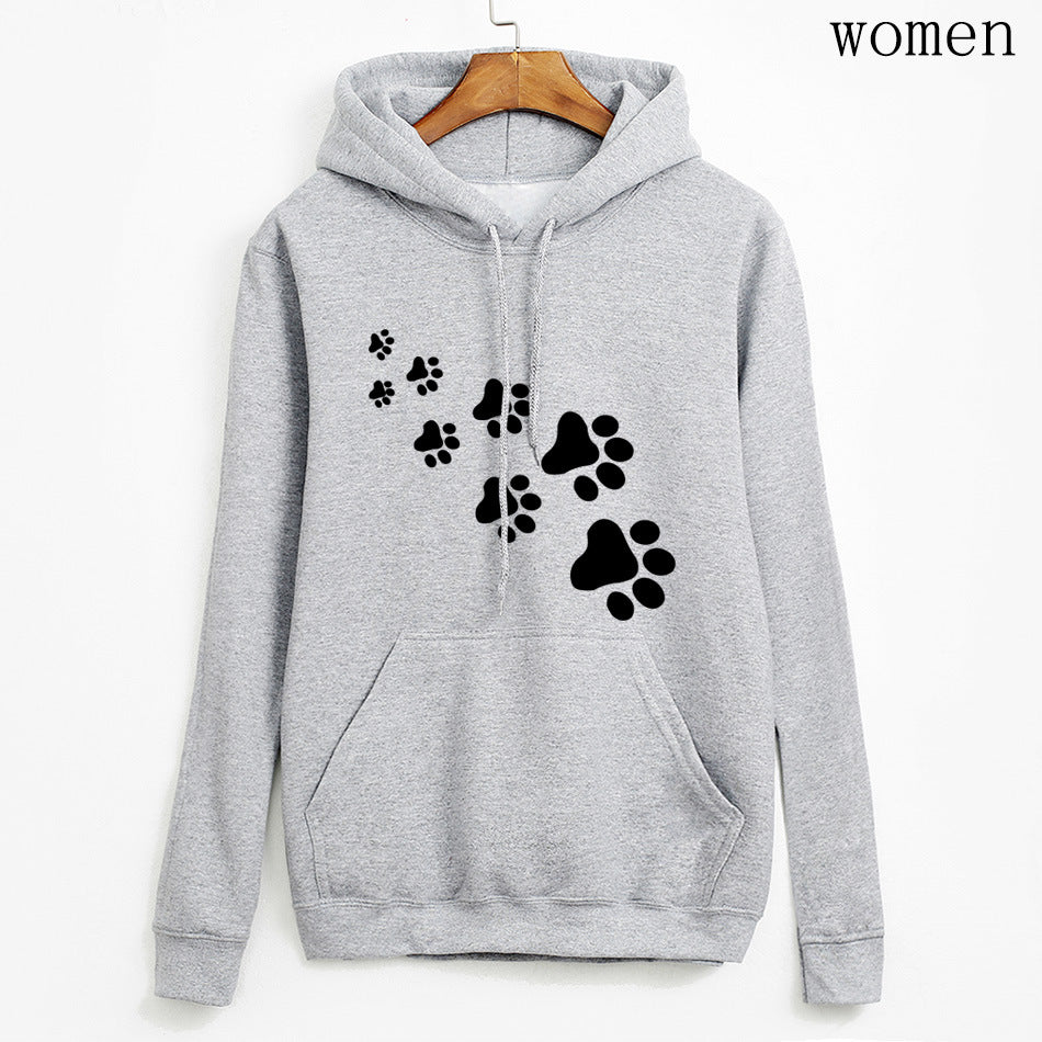 Women's Paw-Print Pullover Hoodie with Kangaroo Pocket - KaleaBoutique.com