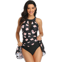 One-Piece Swimsuit Large Size Mesh Skirt Multicolor Printed Swimsuit - KaleaBoutique.com