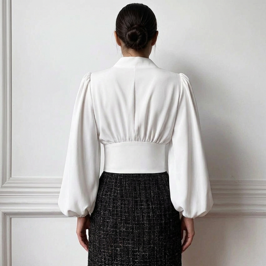 Women's V-Neck Lantern-Sleeve Cropped Blouse