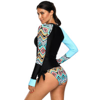 Women's Geometric-Print Long-Sleeve Swim Set with Tie-Side Briefs - KaleaBoutique.com