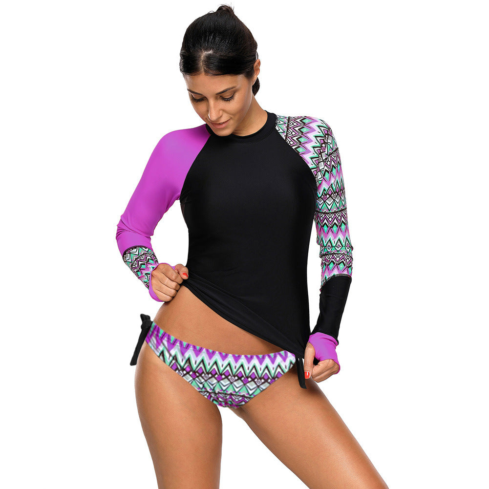 Women's Geometric-Print Long-Sleeve Swim Set with Tie-Side Briefs - KaleaBoutique.com