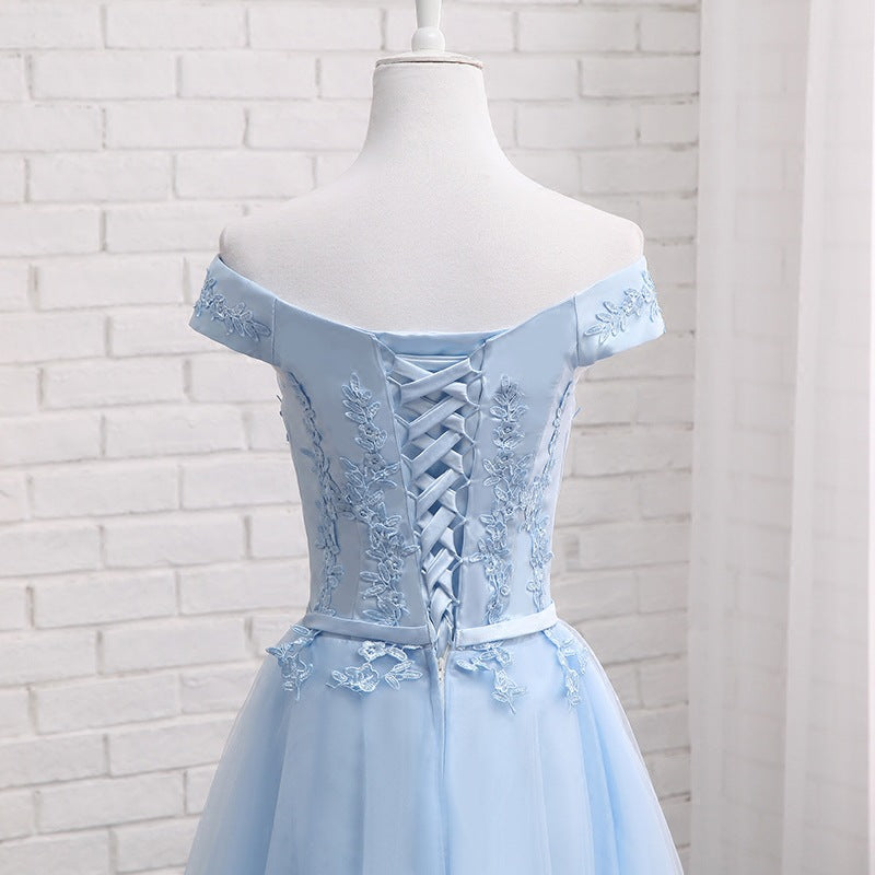 Long Blue Bridesmaid Sisters Dress One-shoulder Evening Dress - KaleaBoutique.com