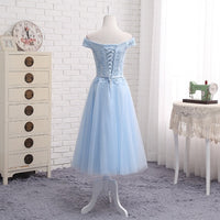 Long Blue Bridesmaid Sisters Dress One-shoulder Evening Dress - KaleaBoutique.com