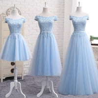 Long Blue Bridesmaid Sisters Dress One-shoulder Evening Dress - KaleaBoutique.com