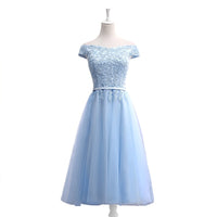 Long Blue Bridesmaid Sisters Dress One-shoulder Evening Dress - KaleaBoutique.com