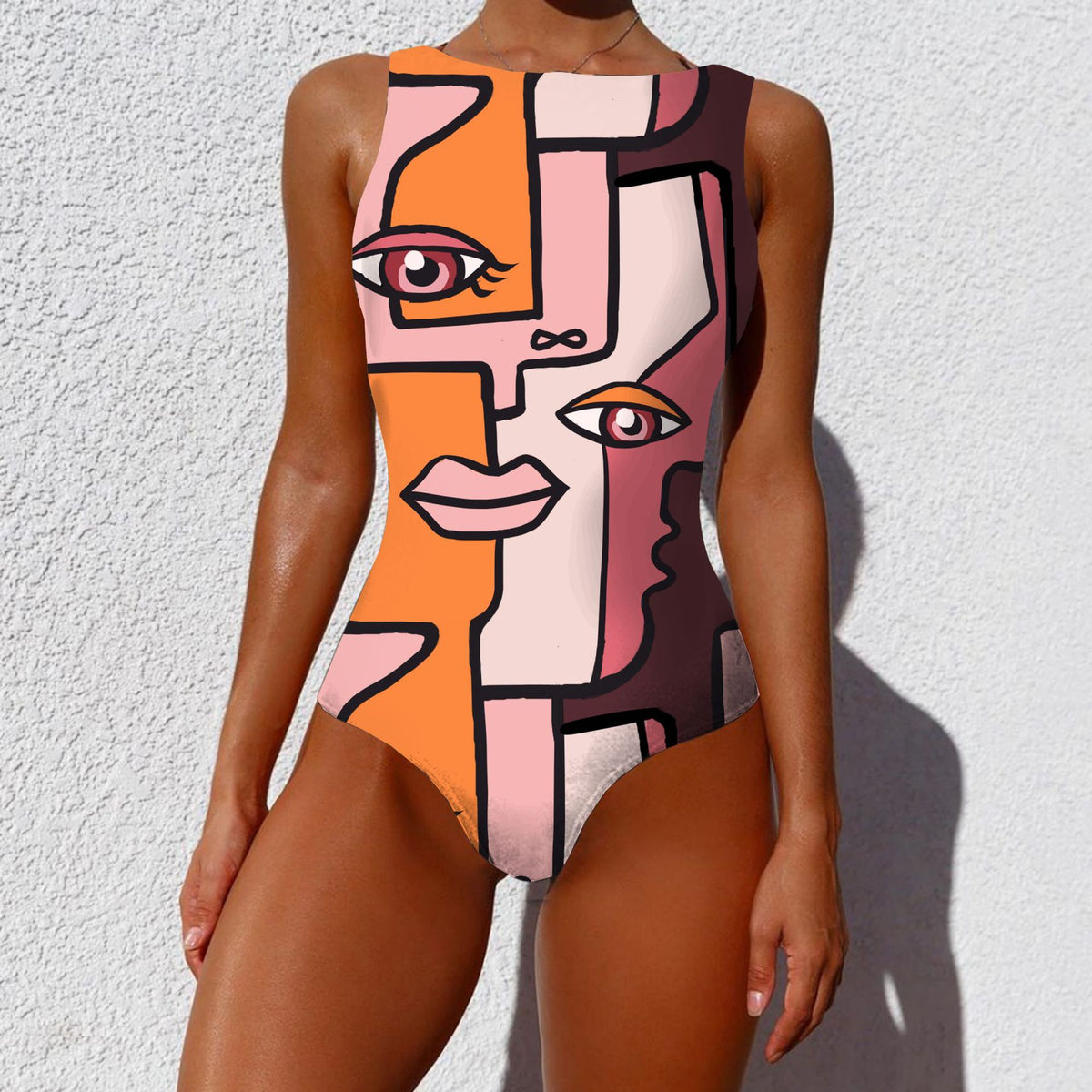 Women's High-Neck Abstract Print One-Piece Swimsuit - KaleaBoutique.com