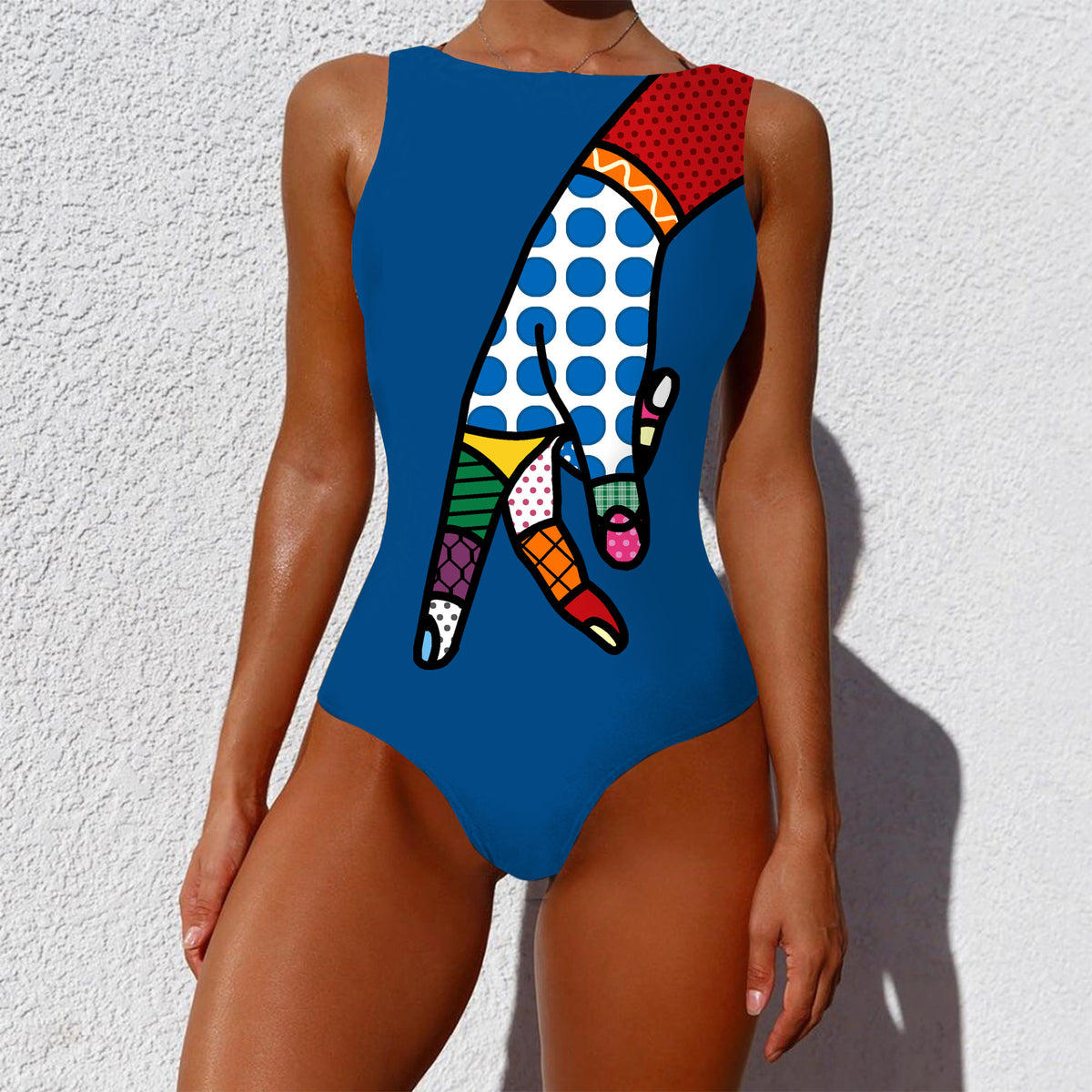Women's High-Neck Abstract Print One-Piece Swimsuit - KaleaBoutique.com