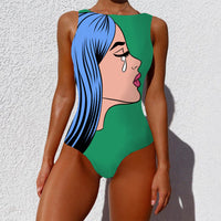 Women's High-Neck Abstract Print One-Piece Swimsuit - KaleaBoutique.com