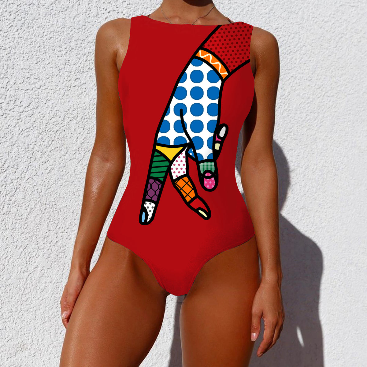 Women's High-Neck Abstract Print One-Piece Swimsuit - KaleaBoutique.com