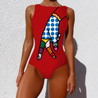 Women's High-Neck Abstract Print One-Piece Swimsuit - KaleaBoutique.com