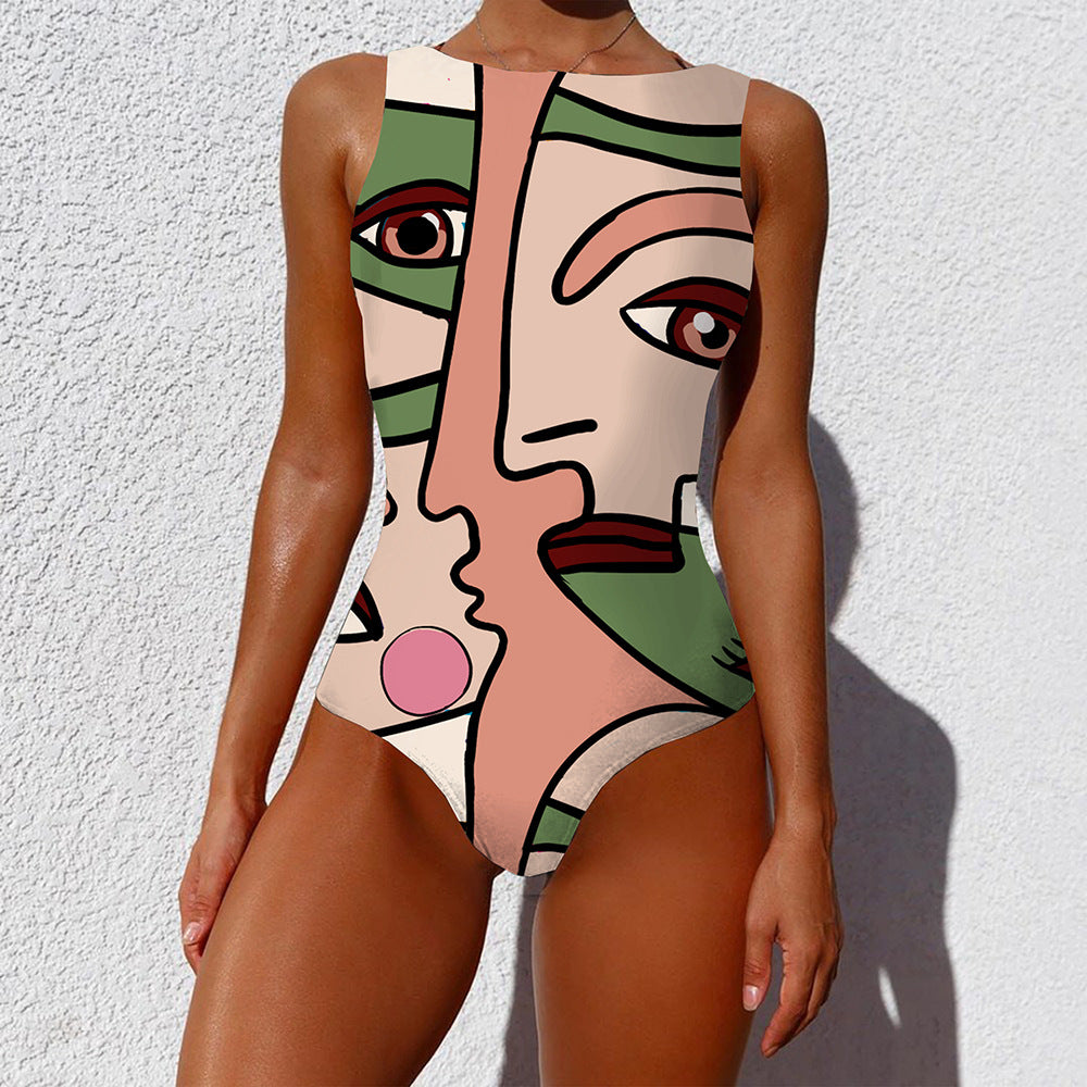 Women's High-Neck Abstract Print One-Piece Swimsuit - KaleaBoutique.com