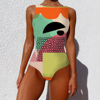 Women's High-Neck Abstract Print One-Piece Swimsuit - KaleaBoutique.com