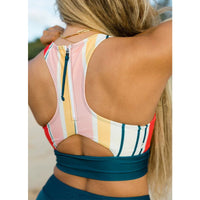 Women's Multicolor Striped Swim Bralette Top and High-Waist Bottoms 2 PC Tankini Set - KaleaBoutique.com