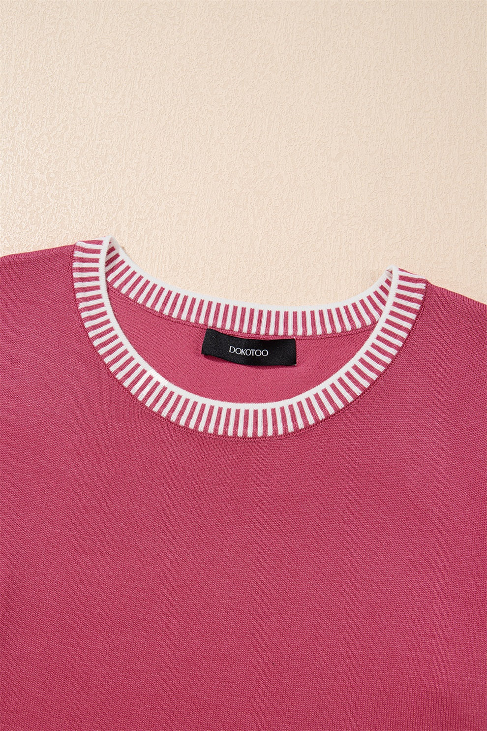 KaleaBoutique Comfortable Contrast Striped Trim Round Neck Half Sleeve Sweater - KaleaBoutique.com