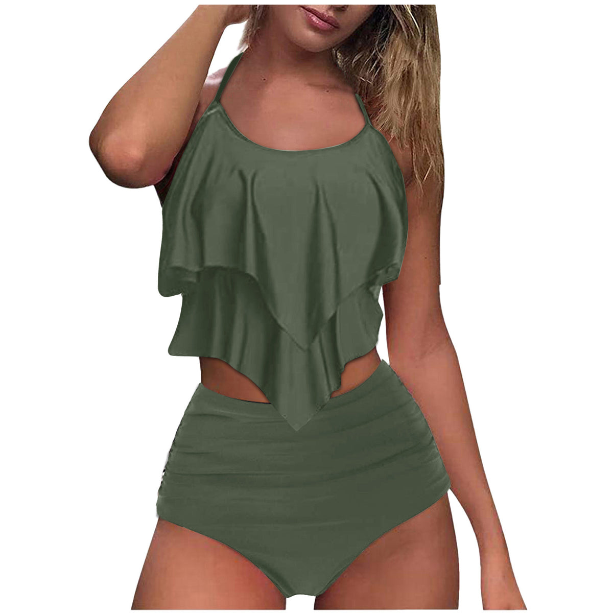Women's Cutout-Neck Flounce Top and Sunflower High-Waisted 2 PC Bikini Set - KaleaBoutique.com