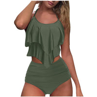 Women's Cutout-Neck Flounce Top and Sunflower High-Waisted 2 PC Bikini Set - KaleaBoutique.com