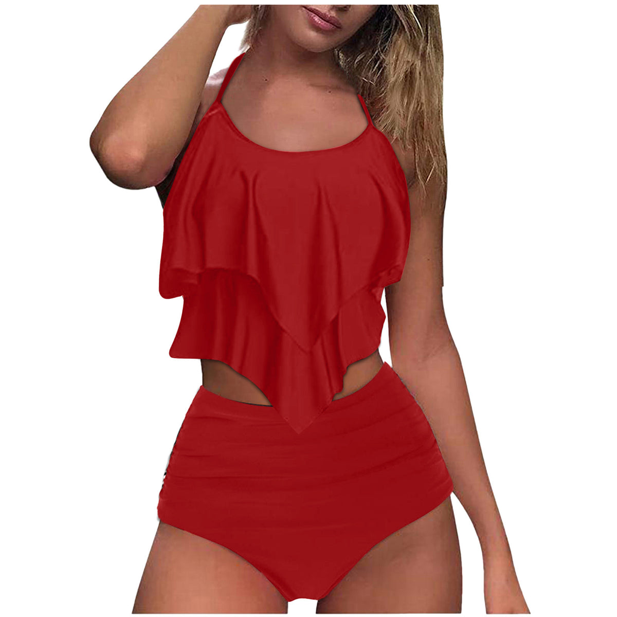 Women's Cutout-Neck Flounce Top and Sunflower High-Waisted 2 PC Bikini Set - KaleaBoutique.com