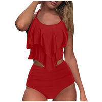 Women's Cutout-Neck Flounce Top and Sunflower High-Waisted 2 PC Bikini Set - KaleaBoutique.com