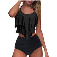 Women's Cutout-Neck Flounce Top and Sunflower High-Waisted 2 PC Bikini Set - KaleaBoutique.com