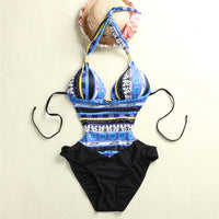 Women's Floral and Geometric Print Halter One-Piece Swimsuit - KaleaBoutique.com