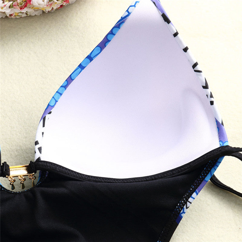 Women's Floral and Geometric Print Halter One-Piece Swimsuit - KaleaBoutique.com