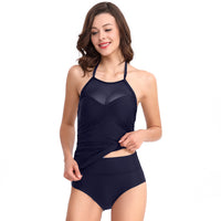 Women's Mesh-Panel High-Neck Halter Top and Briefs 2 PC Tankini Set - KaleaBoutique.com