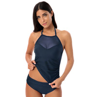 Women's Mesh-Panel High-Neck Halter Top and Briefs 2 PC Tankini Set - KaleaBoutique.com