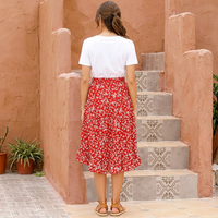 Women's Floral Ruffle Wrap-Look Midi Skirt