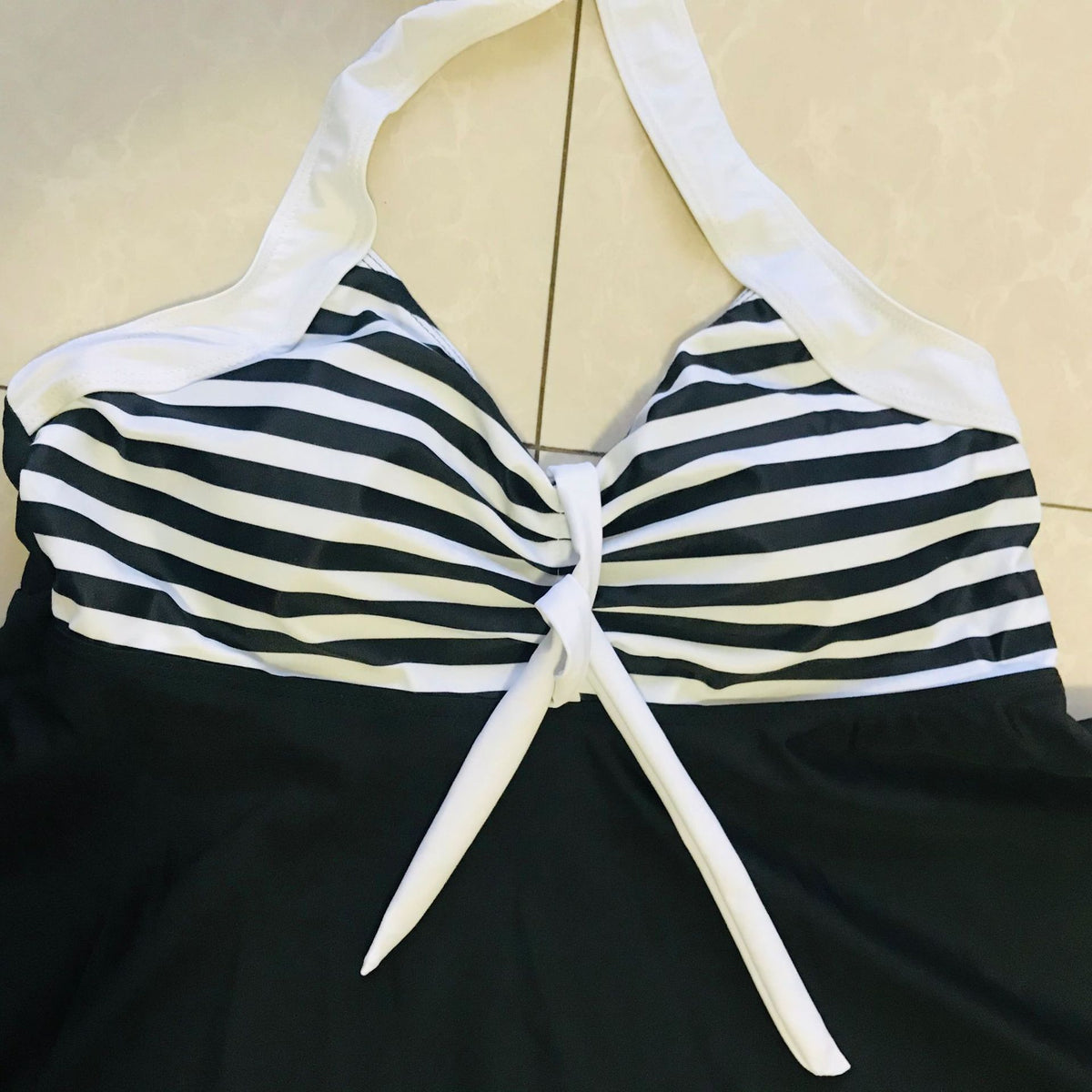 Women's Nautical Stripe Halter One-Piece Swim Dress by Kalea Boutique - KaleaBoutique.com