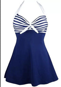 Women's Nautical Stripe Halter One-Piece Swim Dress by Kalea Boutique - KaleaBoutique.com