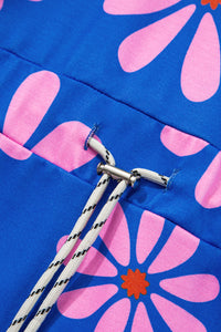 Floral Striped Quarter Zip Cap Sleeve Drawstring Waist Mini Dress - KaleaBoutique.com