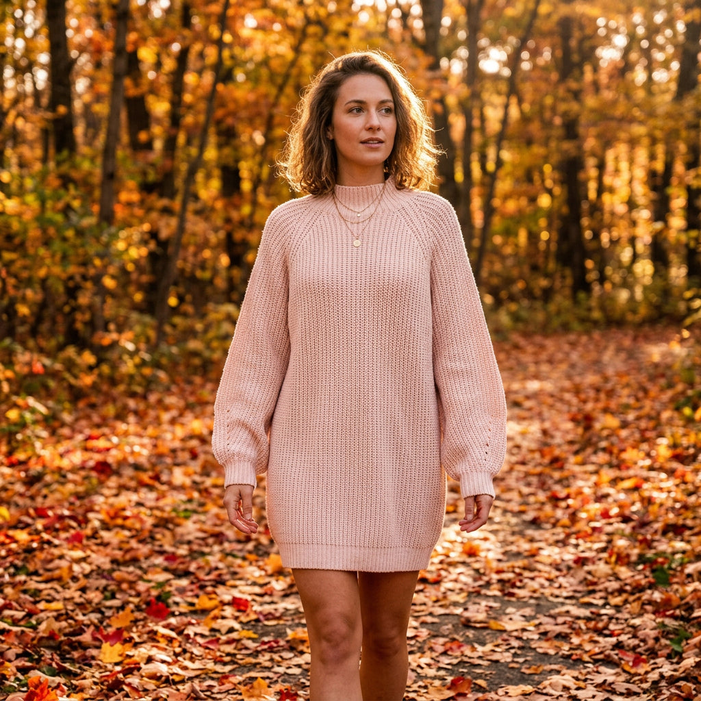 Women's Mock-Neck Raglan-Sleeve Knit Sweater Dress - KaleaBoutique.com