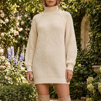 Women's Mock-Neck Raglan-Sleeve Knit Sweater Dress - KaleaBoutique.com