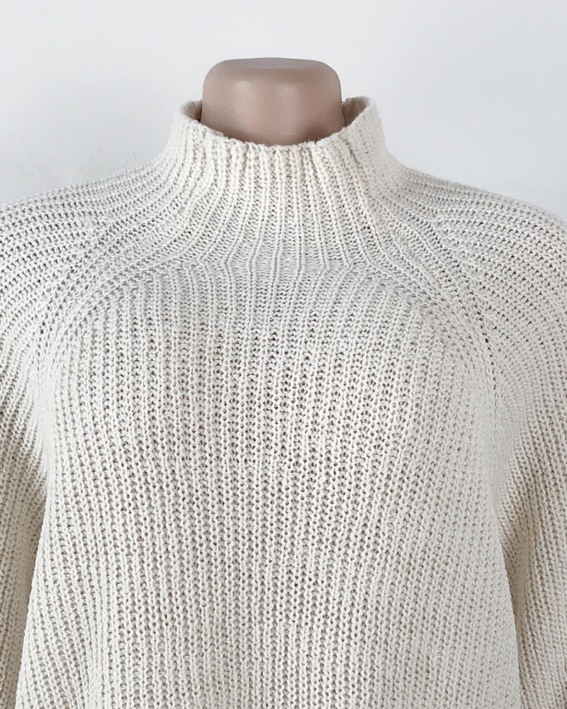 Women's Mock-Neck Raglan-Sleeve Knit Sweater Dress - KaleaBoutique.com