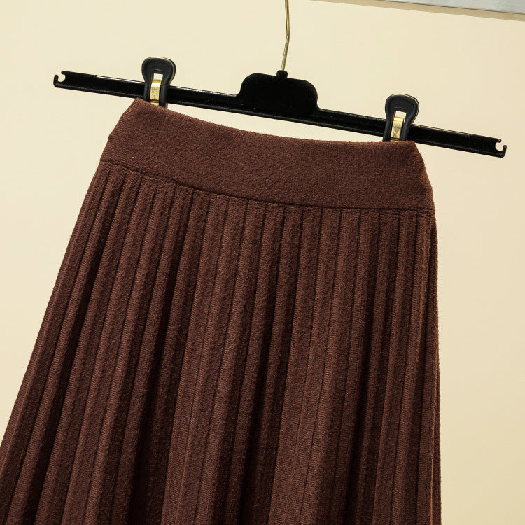 Women's Pleated Knit A-Lined Flared Midi Skirt - KaleaBoutique.com