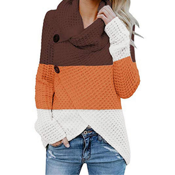 Women's Colorblock Fold-Over Collar Asymmetric Sweater - KaleaBoutique.com