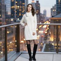 Women's Cable-Knit Turtleneck Sweater Dress - KaleaBoutique.com
