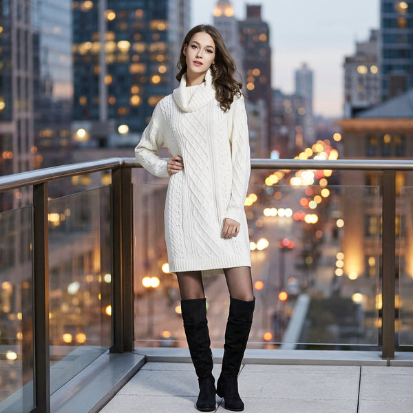 Women's Cable-Knit Turtleneck Sweater Dress - KaleaBoutique.com