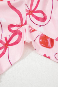 KaleaBoutique Stylish Romantic Bow Print Loose Tee Drawstring Shorts 2pcs Lounge Set - KaleaBoutique.com