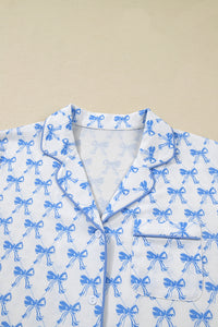 KaleaBoutique Stylish Bow Print Long Sleeve Shirt and Pants Soft Pajama Set - KaleaBoutique.com