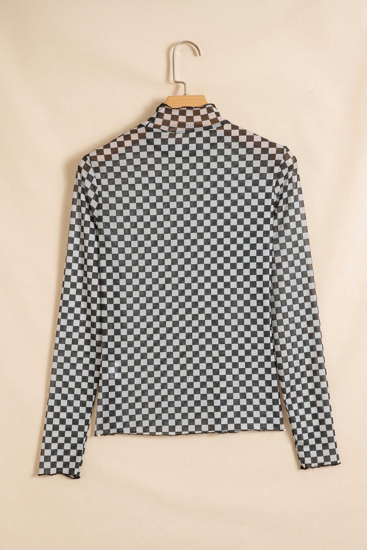 KaleaBoutique Stylish Plaid Stand Neck Long Sleeve Mesh Top - KaleaBoutique.com