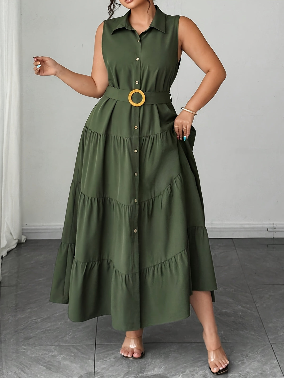 Fitted Mid-length Sleeveless Dress With A Belt - KaleaBoutique.com