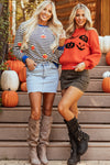 KaleaBoutique Halloween Pumpkin Face Pattern Drop Shoulder Sweater - KaleaBoutique.com