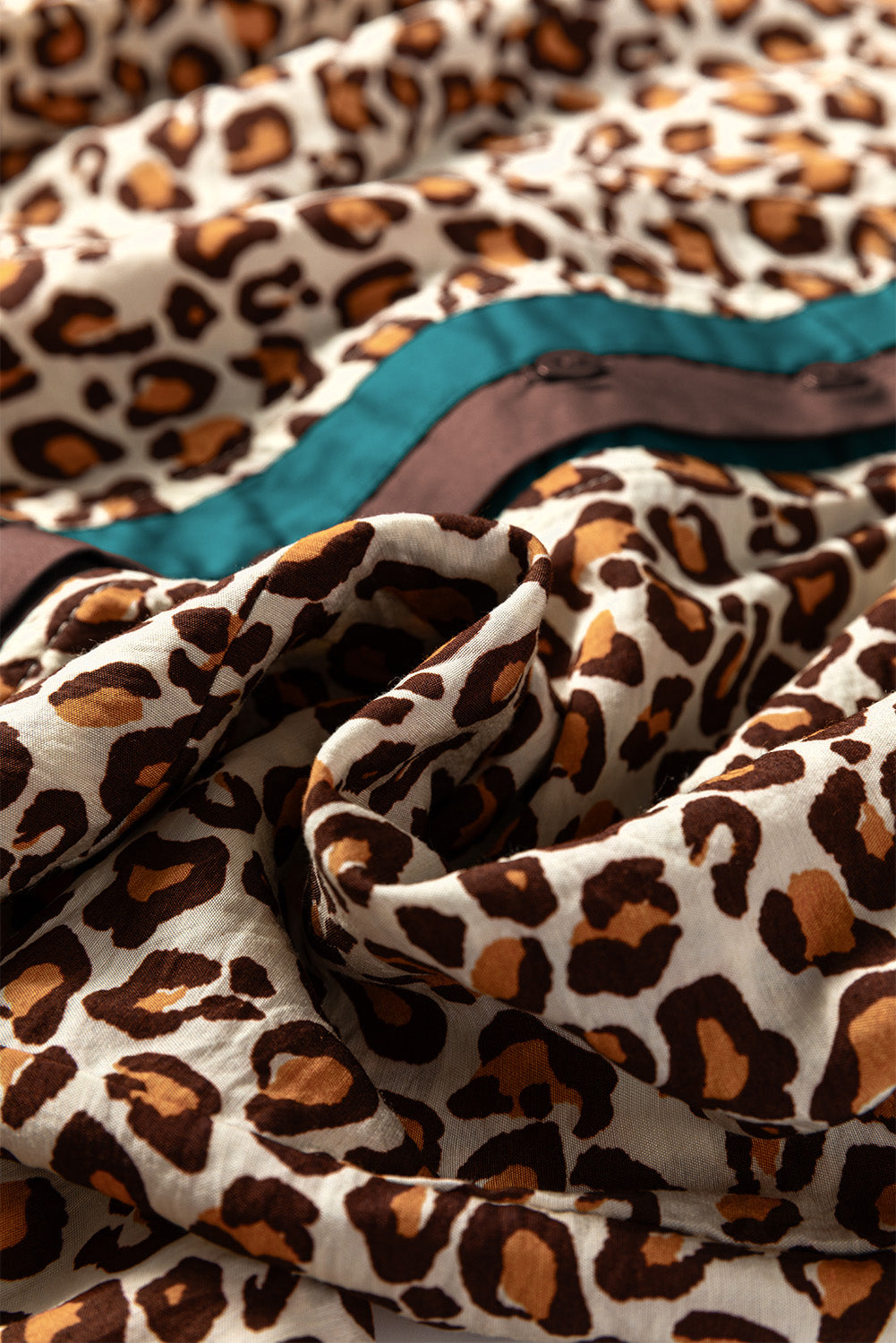 KaleaBoutique Stylish Leopard Print Contrast Frilled Trim Button Down V Neck Shirt - KaleaBoutique.com