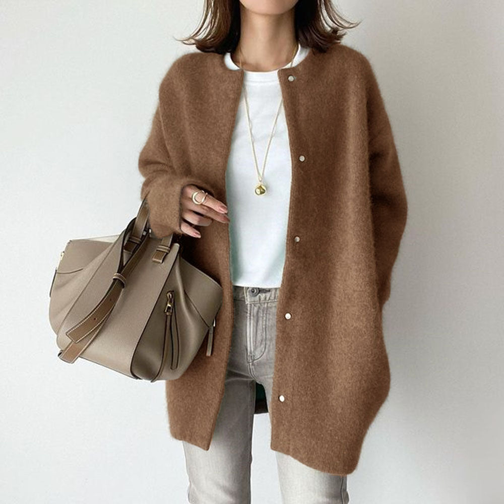 Women's Round-Neck Button-Front Longline Cardigan - KaleaBoutique.com