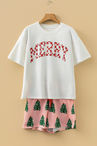 KaleaBoutique Stylish Checkered MERRY Graphic Christmas Tree Print Short Lounge Set - KaleaBoutique.com
