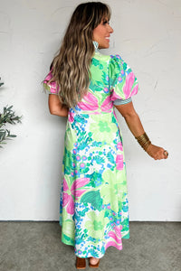 KaleaBoutique Stylish Floral Print Striped Trim Button Down Short Sleeve Vacation Dress - KaleaBoutique.com