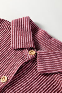 Pink Roll Tab Sleeve Ribbed Cording Shacket - KaleaBoutique.com