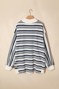 KaleaBoutique Stylish Striped Ribbed Stand Neck Long Sleeve Shift Silhouette Sweatshirt - KaleaBoutique.com