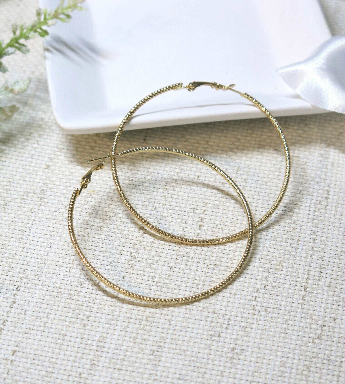 16K Yellow Plated Hoop Earrings, Hypoallergenic Hooped Studs, Omega Latch Back Stud 60 MM Hoop Earrings - KaleaBoutique.com